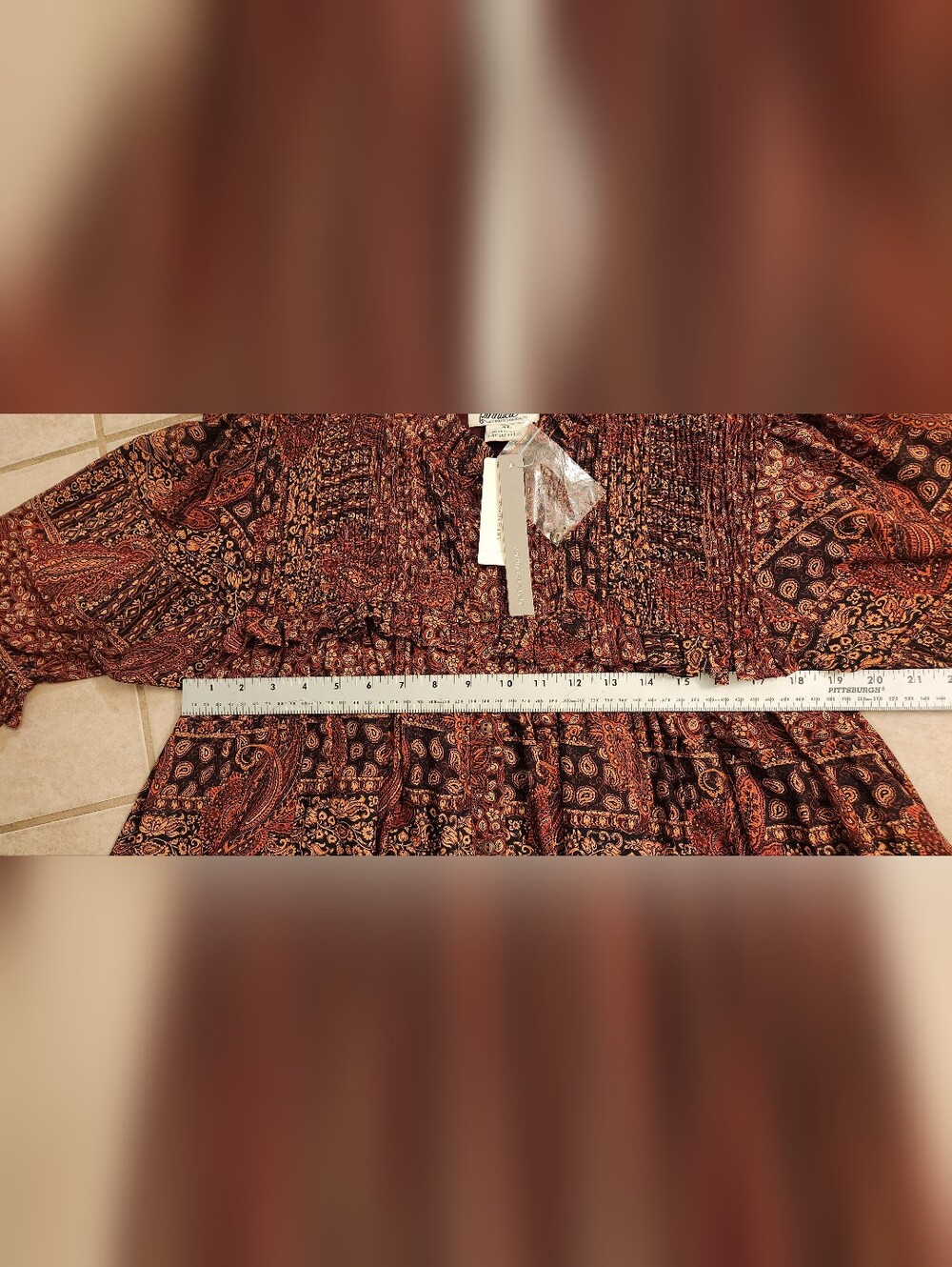 Anthropologie Pinnacle Made In India Detailed W Silk Fall Vibes High-Low Midi - Picture 6 of 15